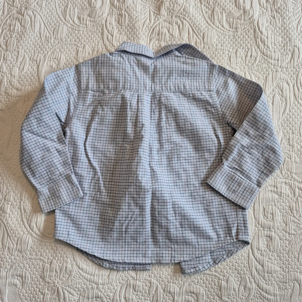 Janie and Jack boys size 3 button down shirt light blue, with red and blue lines - Picture 3 of 7